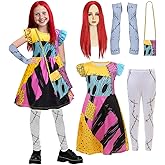 shyhand Sally Costume for Girls Kids Nightmare Before Christmas Dress Wig Pants Accessories Sally Cosplay Outfit 3-12 Years