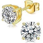 Moissanite Stud Earrings for Women Men, 18K White Gold Plated 925 Sterling Silver, D Color VVS1 Lab Created Diamond GRA Certified, Hypoallergenic Earrings Jewelry Gifts for Valentine's Day Birthday