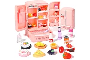 Civaner 17 Pieces Dollhouse Refrigerator Mini Fridge Toy with Christmas Mini Food Set Dollhouse Kitchen Furniture Food Toy Miniatures Kitchen Decoration Bottle Fruit Dessert for People (Lovely Style)