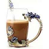 Gifts for Mom Women Unique Blue Tea Mug With Spoon Set &amp; Flower Decoration - Top Birthday Christmas Gifts For Women Mom Who Has Everything