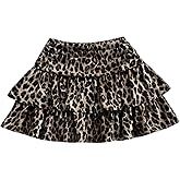 Verdusa Women's Leopard Print Ruffle Short Skirt Y2K Rave Club Tiered Layered Mini Skirts