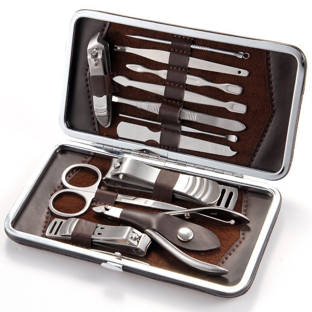 Men Manicure Grooming Set Kit Nail Clipper Leather Case Hot 13 Piece Gift Set UK