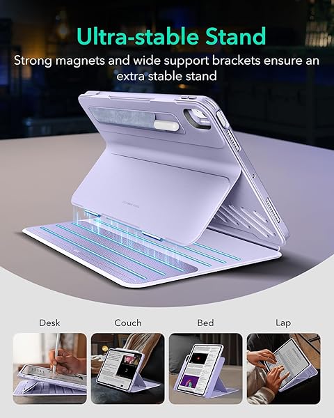 ESR FOR IPAD AIR 11 INCH CASE M3/M2 (2025/2024), IPAD AIR 5TH/4TH GEN CASE (2022/2020) 10.9 INCH, REMOVABLE MAGNETIC COVER, ADJUSTABLE PORTRAIT/LANDSCAPE STAND, 9 STANDING ANGLES, LIGHT PURPLE