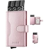 VULKIT Slim Bifold Pop up Wallet Minimalist Leather Card Holder RFID Blocking Metal Card Case with ID Window for Women | with Leather Slots, RFID Blocking, Slim, Metal Card Case