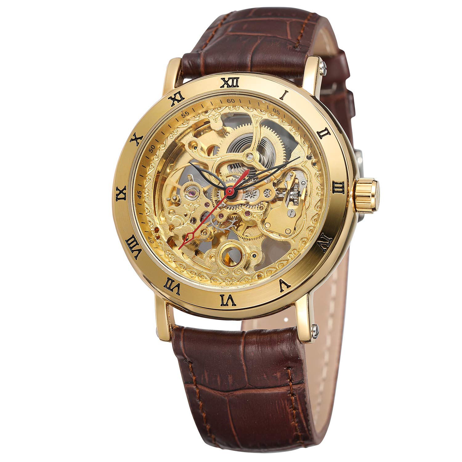 FORSINING Men's Popolar Brand Genuine Leather Strap Skeleton Watch with Automatic Self-Wind Movement