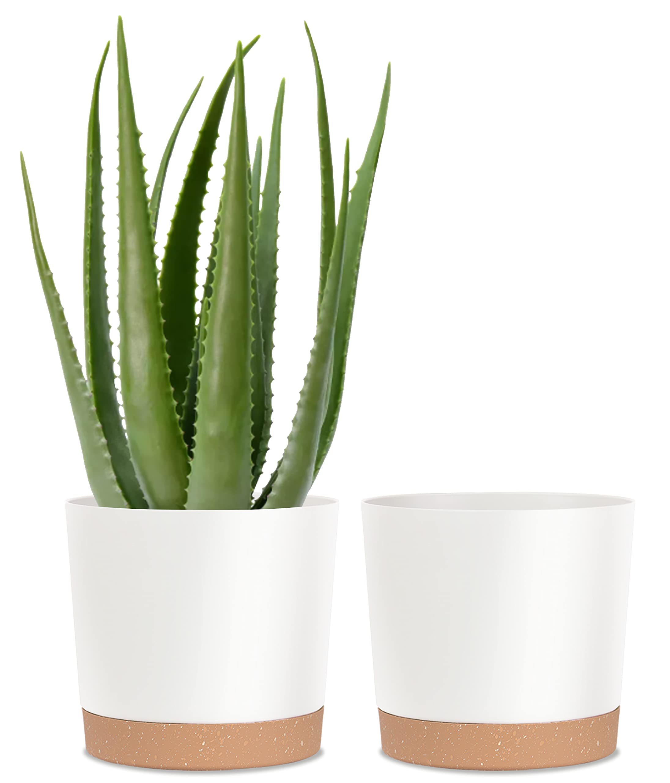 Photo 1 of kubvici Plant Pots for Indoor Plants, 2 Pack 10 Inch Plant Pot Plastic Flower Pots Planters with Drainage Saucer for Indoor Outdoor Garden Home (10" White)