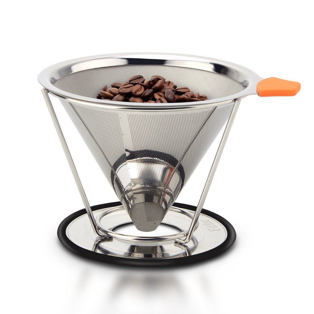 Firlar Pour Over Coffee Filter Paperless & Reusable Permanent Double Layer with Separate Stand for 1-4 cups