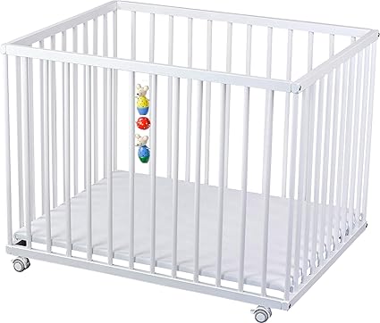 Laufgitter weiss lackiert 75x100 mit Mäusefiguren und stufenlos verstellbarem Boden