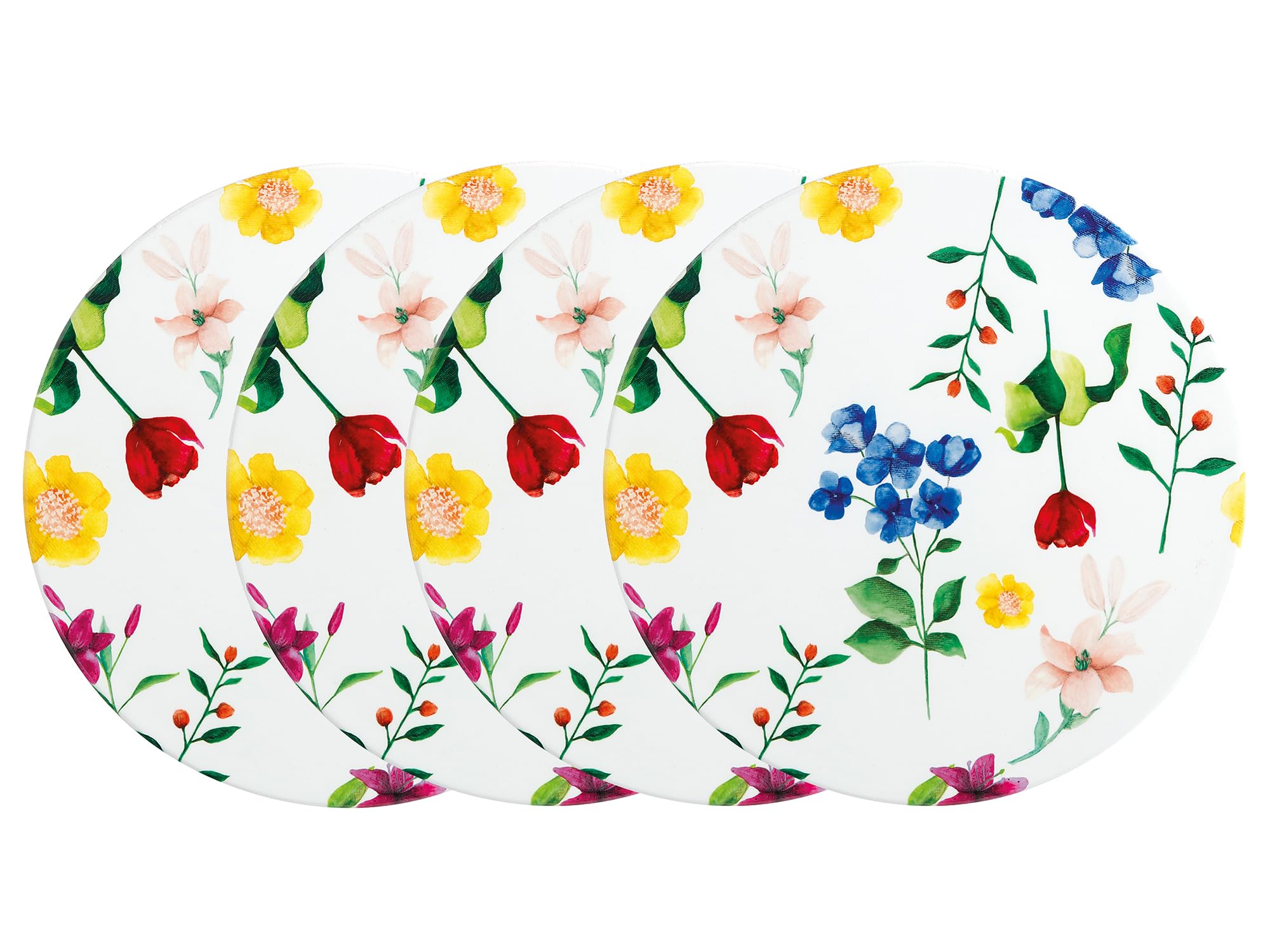 Maxwell & Williams Teas & C's Coasters for Drinks with Contessa Design, Ceramic, White, 9.5 cm, 4-Piece Coaster Set