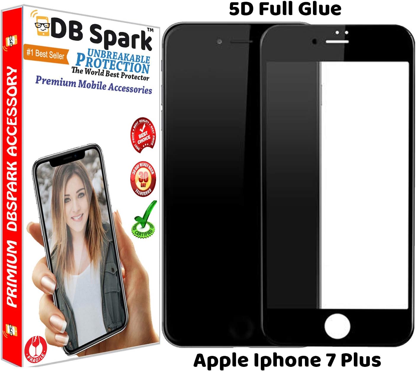 DBSpark Apple iPhone 7 Plus (Full Glue)(Edge to Edge) 100% Coverage 5D Tempered Glass Screen Protector with Free Instalation Kit (Black)