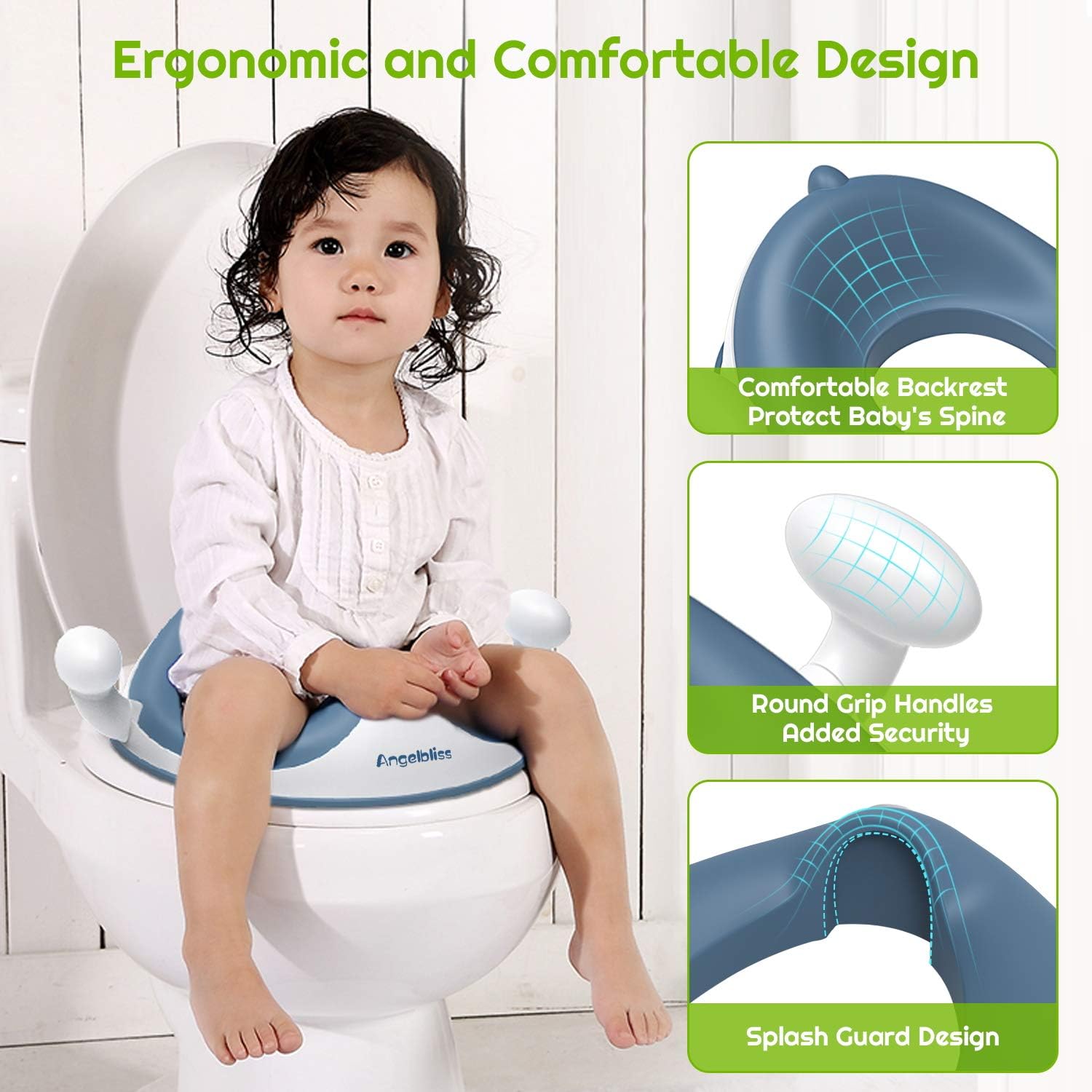 Angelbliss Bebe Reducteur De Toilette Serie Avancee Rehausseur Wc Enfant Siege De Toilette Avec Coussin Poignee Dossier Conception Antiderapants Ergonomique Amazon Fr Bebes Puericulture