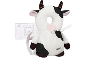 BEBEAR Bebamour Baby Walkers Head Protector Toddler Adjustable Baby Safety Pad Backpack Wear for Crawling with Safety Leash (New White, Cow)