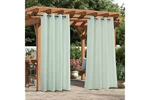 Comfonew Outdoor Curtains for Patio - Waterproof Grommet Top Curtains, Woven Textured Outside Curtain for Gazebo, Porch, Pergola, Cabana, Deck, Sunroom, 1 Panel, 52W x 84L inch, Cameo Green