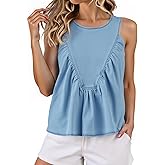 Cicy Bell Womens Babydoll Peplum Denim Tank Tops Loose Fit Swing Flowy Shirred Sleeveless T Shirts Going Out Cute Tees