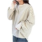 SweatyRocks Women's Striped Oversized T Shirts Quarter Button Henley Shirt Long Sleeve Tee Tops