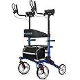 ELENKER Upright Walker, Stand Up Folding Rollator Walker with 10” Front Wheels Backrest Seat and Padded Armrests for Seniors and Adults, Blue