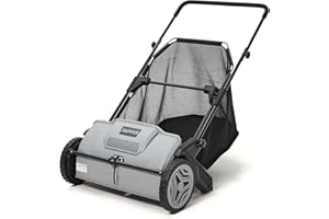 Dapper Supply 21-Inch Push Lawn Sweeper, Grass, Lawn and Leaf Cleanup Collector with Large 3.5 cu. ft. Hopper Bag, Durable Wheels, and Dual Spinning Brushes, Grey