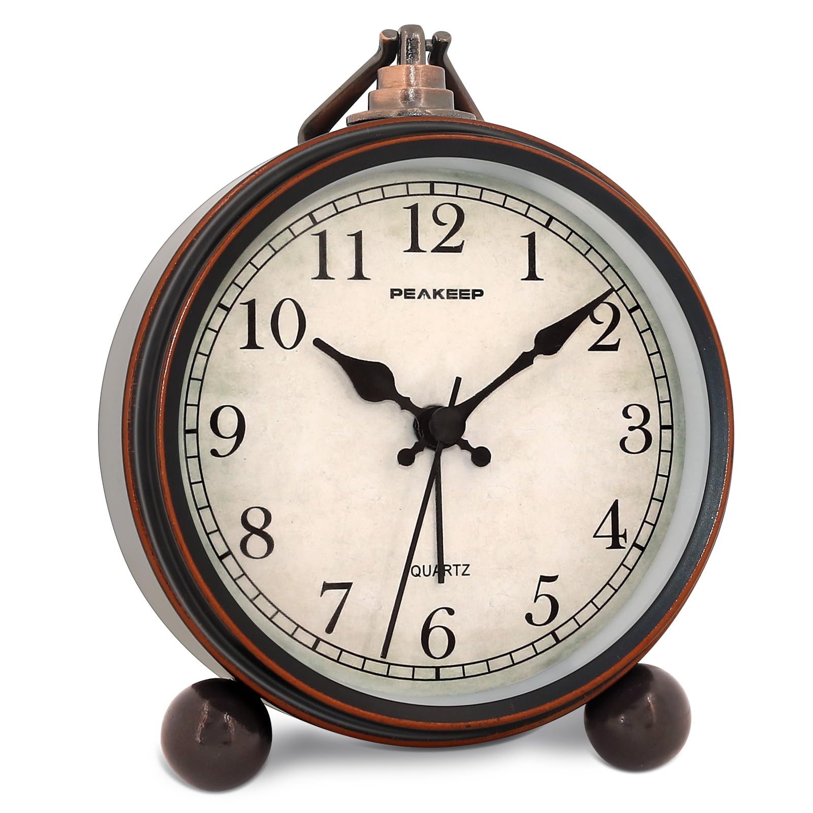 Photo 1 of Peakeep 4" Small Battery Operated Antique Retro Analog Alarm Clock with Contour Lines in Gold for Room Decors, Silent Elegant Bedside Desk Gift Clock