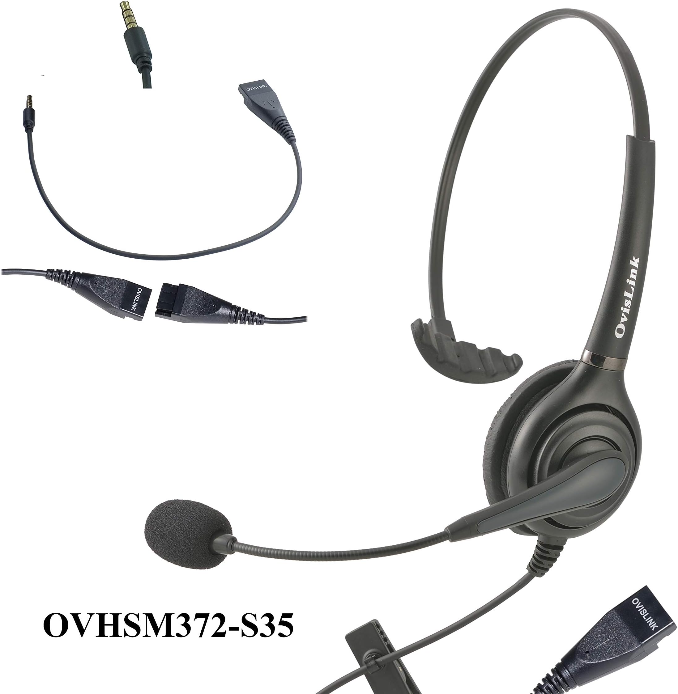 Mobile Call Center Headset Compatible with iPhones 5 | with Noise Canceling Microphone and 3.5mm Quick Disconnect Cord | Flexible and Rotatable Microphone Boom |Durable and Comfortable