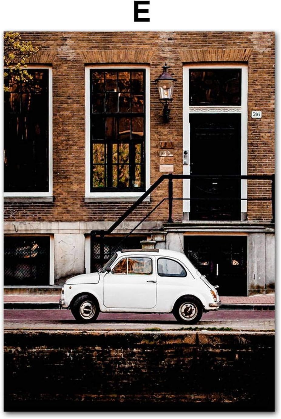 FAT BIG CAT Forest Road Car Door Leaf Girl Morocco Wall Art Canvas Painting Nordic Posters and Prints Wall Pictures for Living Room Decor,15X20 cm No Framed,E