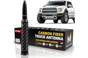 MEGA RACER Anodized Carbon Fiber 50 Cal Bullet Antenna for Truck - Fits Ford F150 F250 Bronco RAM 1500 Chevy Silverado GMC Sierra Tundra Tacoma - UV & Chip Resistant, Car Wash Safe, Short Replacement, Black