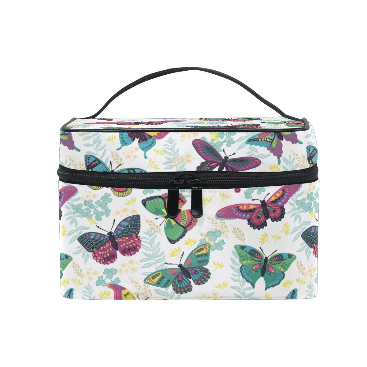 Makeup Bag, Butterfly Print Cosmetic Toiletry Storage Organiser Large Travel Handle Personalised Pouch with Compartments for Teenage Girl Women Lady