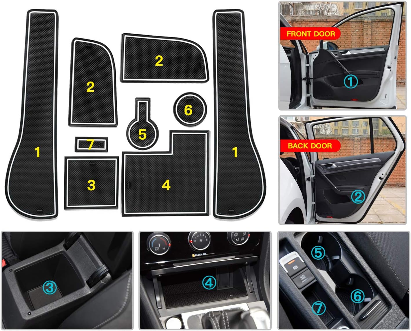 CDEFG Non-Slip Gate Slot Pad Cup Mats Auto Interior Door Slot Pads Mat for V W Golf 7 R GTD GTI GTE Automobile Center Console Liner Parts Car Styling Cushion Accessories (White) - Image 3