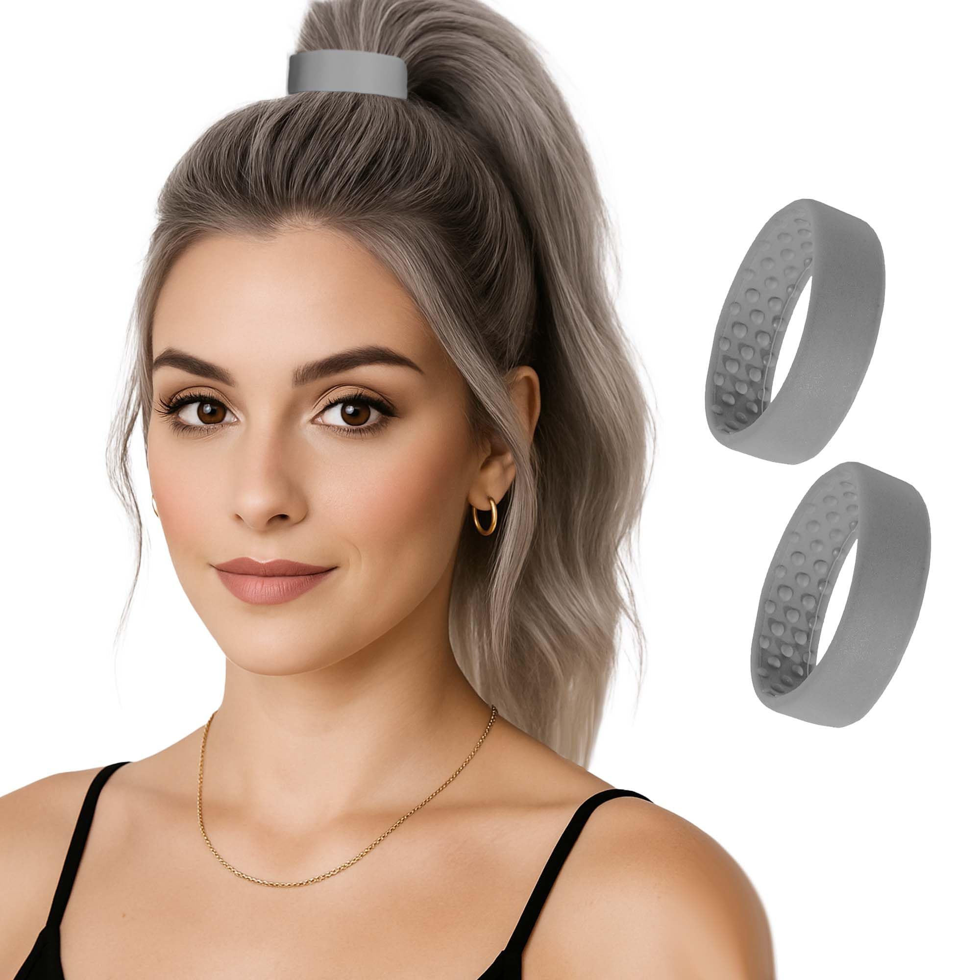 2 Medium PONY-Os for Fine to Normal Hair or Slightly Thick Hair Volumizing, Comfortable & Non-Damaging (Gray)