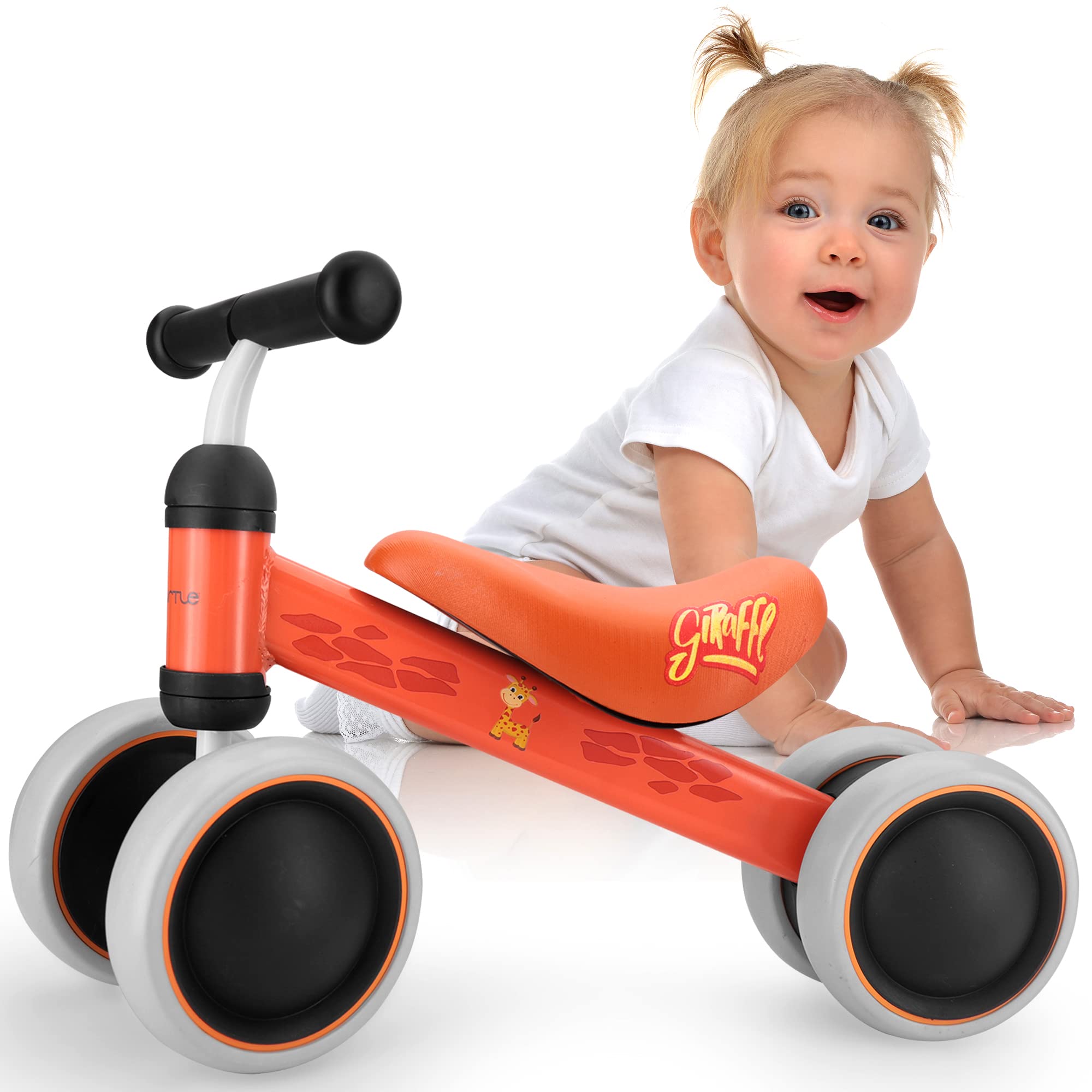 10-24 Months Baby Balance Bike - No Pedal Toddler Walker Trainer Riding Toys for Infant 1 Year Old Boys and Girls with 4 Silent Wheels, Carbon Steel Frame, Cushion Seat, (Giraffe)