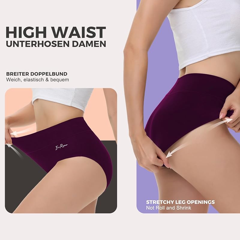 Unterwäsche Frauen Set Baumwolle Hohe Taille 5er Pack Mehrfarbig L