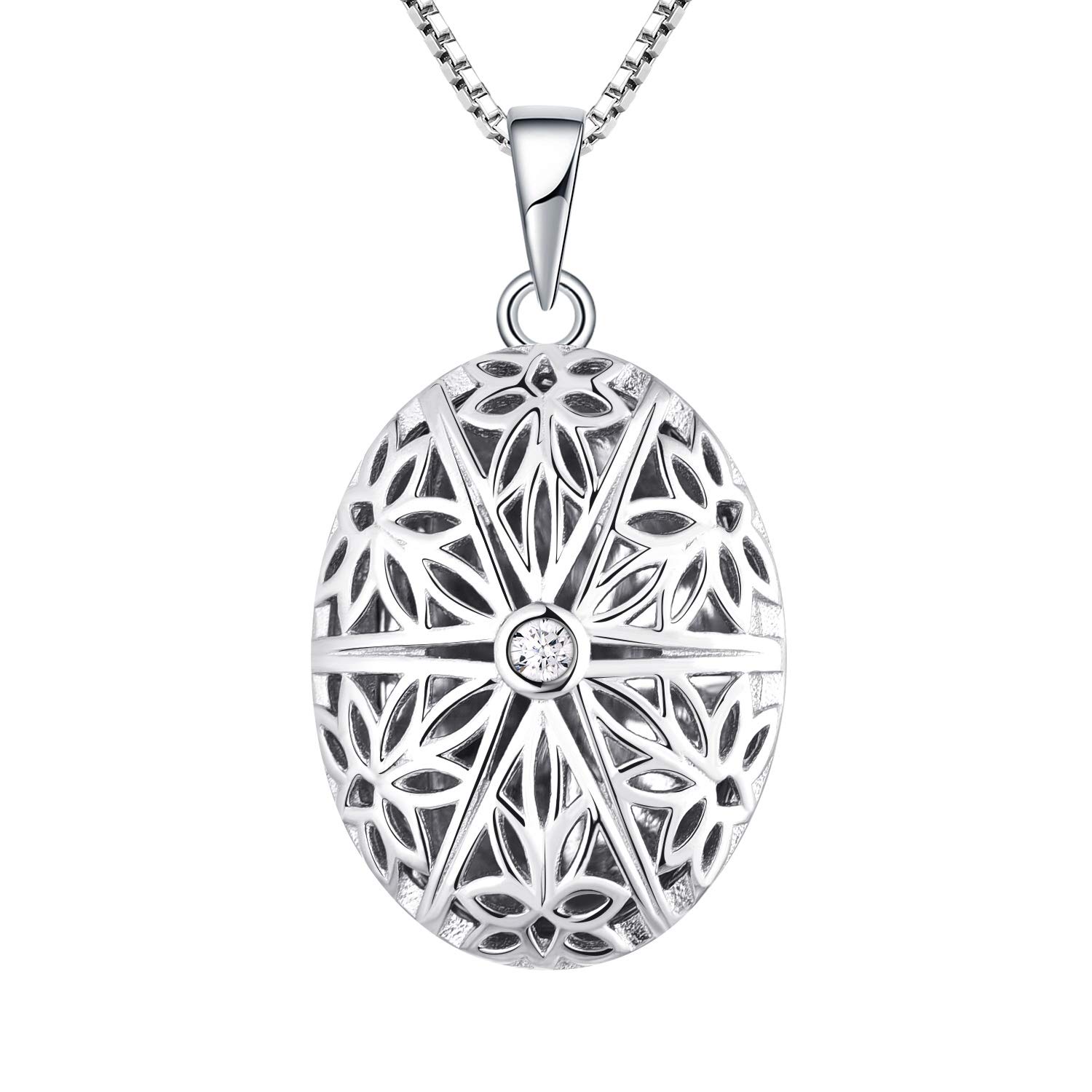 FJ Oval Photo Locket Necklace 925 Sterling Silver Personalised Picture Memory Locket Pendant Necklace with CZ Vintage Jewellery Gifts for Women Ladies Girls — image 1