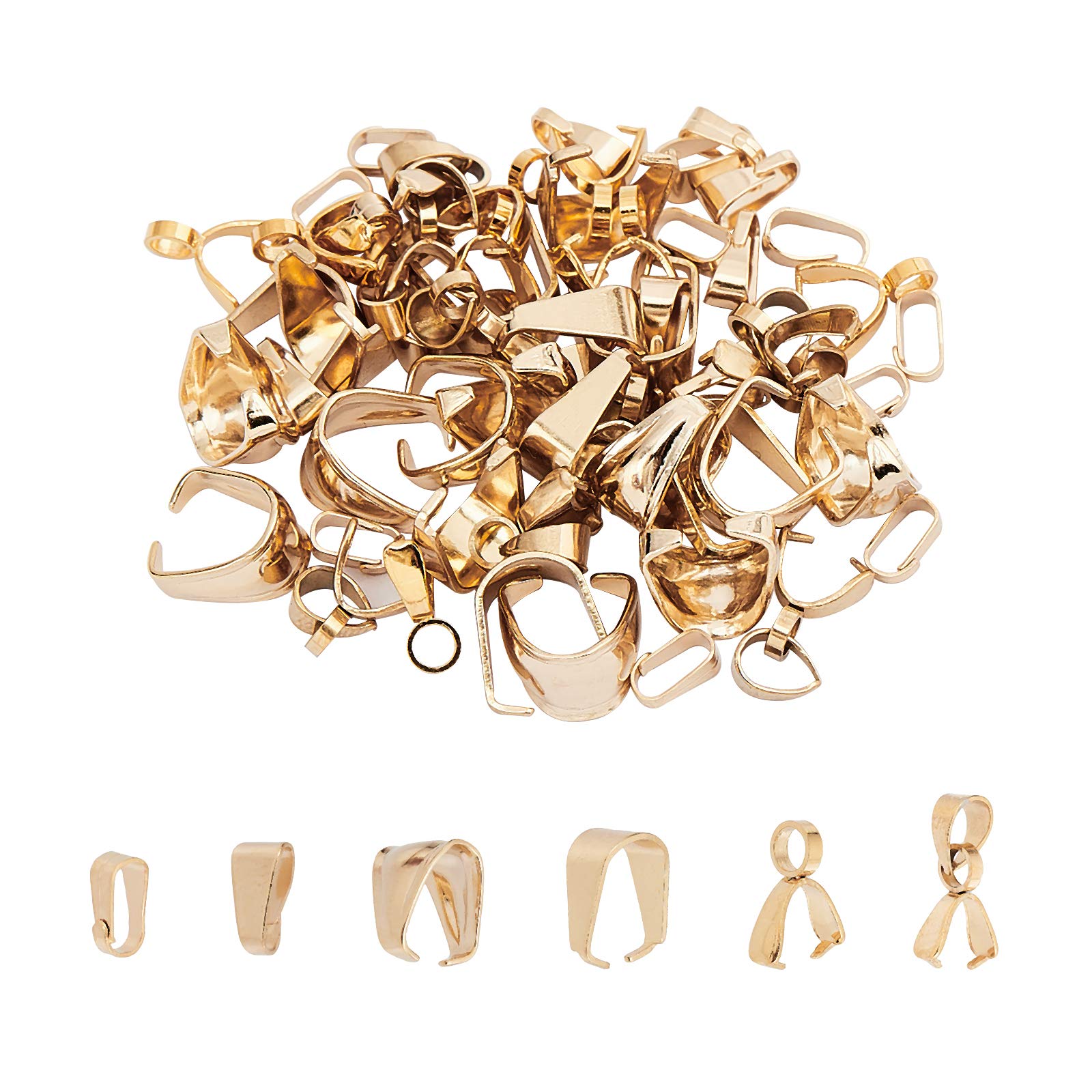UNICRAFTALE 60pcs 6 Sizes 304 Stainless Steel Snap On Bails & Ice Pick Pinch Bails Clasp Golden Dangle Charm Bead Pendant Connector Findings for Pendant Necklace Jewelry Making