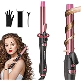 Rotating Curling Iron 1 Inch, Automatic Extra-Long Barrel Curling Iron with 30s Fast Heating for Beginners Long Hair Lasting Waves, Adjustable Temperature, Universal Voltage for Travel, Rose Gold