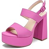 risdoada Platform Heels for Women 4.53 Inches Chunky High Heels Ankle Strap Square Toe Heeled Sandals Wedding Party Wedges Pumps