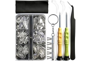 Eyeglass Nose Pads, GOTOBA 22 Pairs Screw-in Eyeglasses Nose Pads, Upgraded Glasses Nose Pad Replacement Kit with Eyeglass Screwdriver, Tweezers, Glasses Cloth, Small Screws.