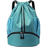 JELUTAR Drawstring Backpack Gym Bag with Shoes Compartment for Soccer, Basketball, Swim, Water-Resistant String Backpack Beach Cinch for Women Men, Teal