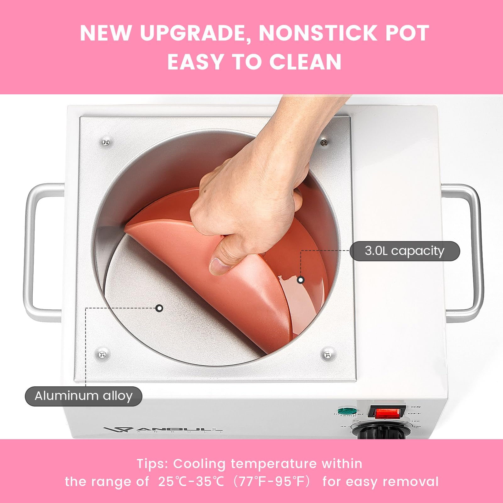 Upgrade BUT2.5L-I Non-stick Large Wax Pot, Anbull Single Professional Wax Heater for Hair Removal - Easy to Clean Waxing Machine