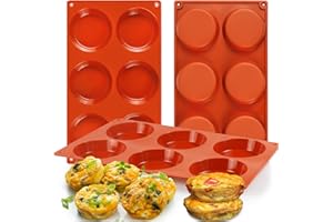Palksky Silicone Egg Molds for Oven Baking, 3 Pcs 6-Cavity Silicone Egg Bite Molds for Breakfast Sandwiches, Non-Stick 3" Muffin Top Pans/Whoopie Pie Pan