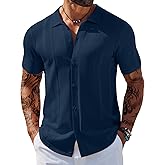 COOFANDY Men's Knit Shirts Short Sleeve Button Down Polo Shirt Vintage Casual Beach Shirt Summer Tops