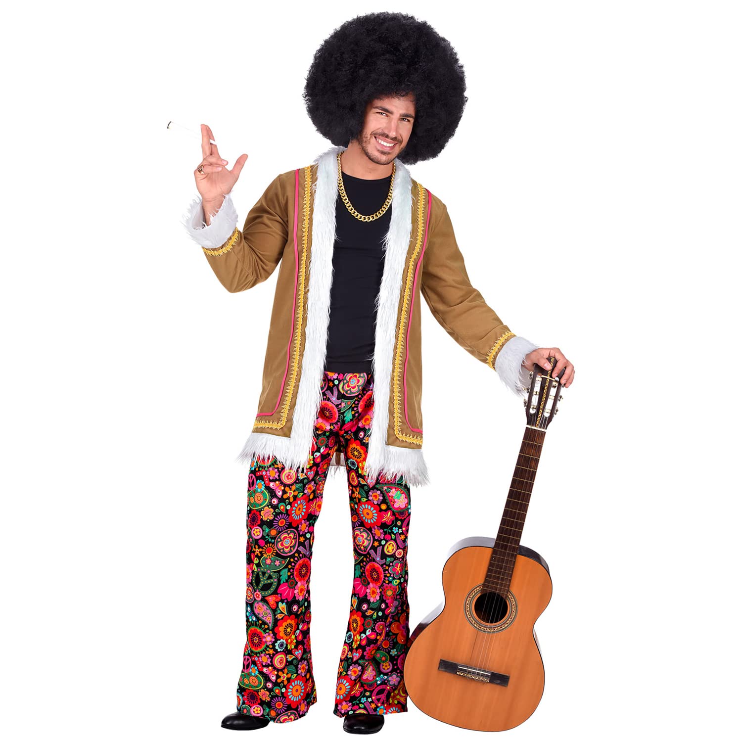 WIDMANN 02201 Adult Mens Hippie Costume. Include Coat and multicoloured trousers. 60s 70s Hippy/Woodstock, Fancy Dress, Outfit