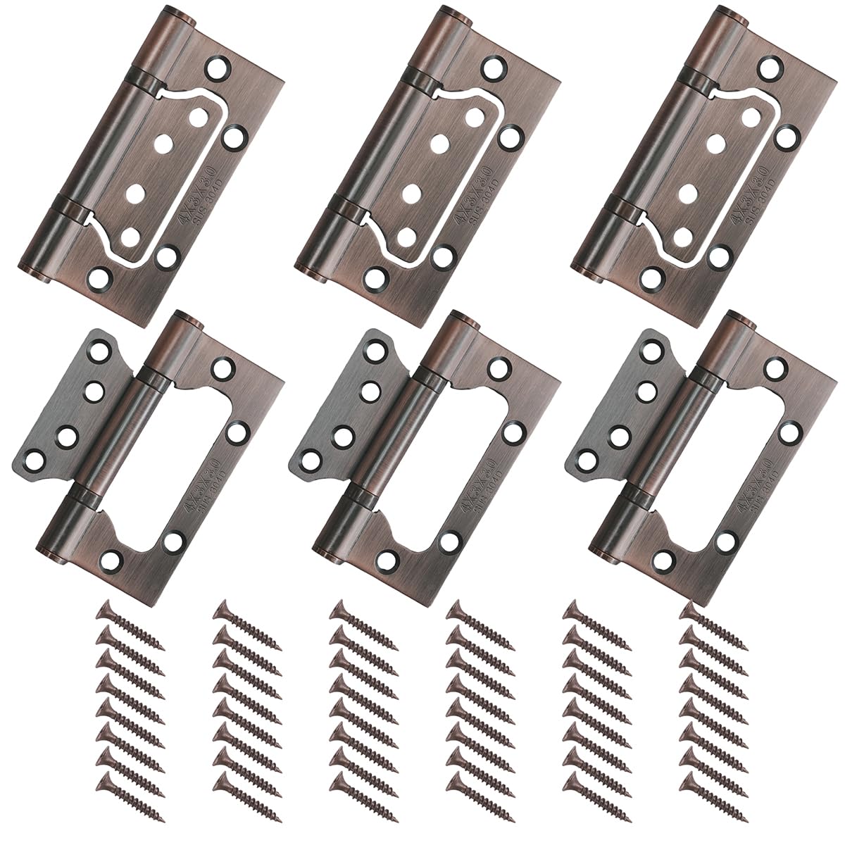 6 Packs Flush Hinges,4 Inch Ball Bearing Stainless Steel Door Mute Hinges for Internal Door, Kitchen Cabinets, Cupboard, Wardrobe (Bronze)