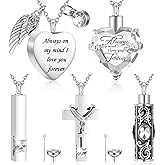 Fumete 5 Pcs Urn Necklace for Ashes Cremation Keepsake Necklace for Ashes of Loved Heart Cross Cubic Stainless Steel Memorial Locket Urn Keepsake Jewelry for Women Men, 5 Styles
