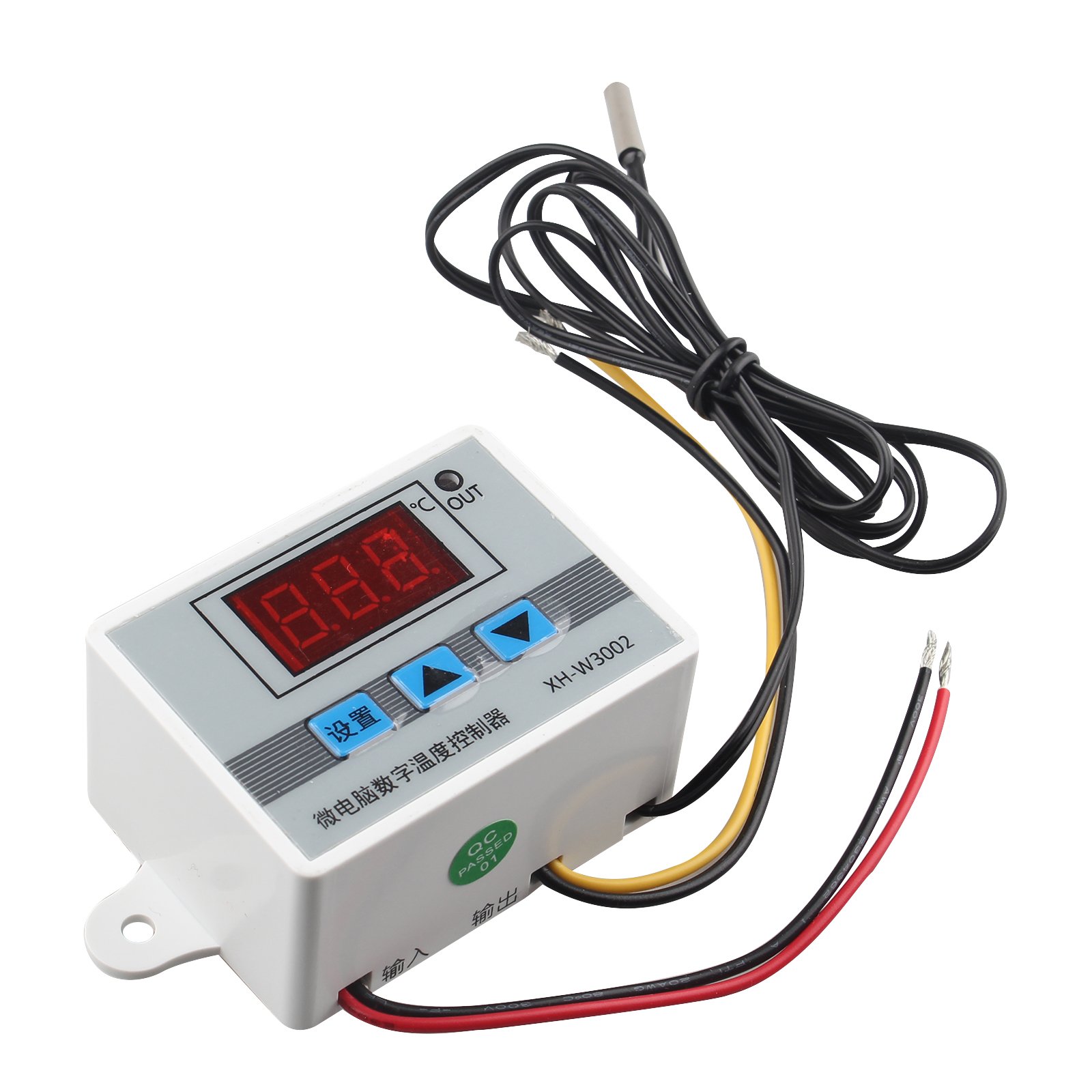 HALJIA XH-W3002 DC 24V Digital Temperature Controller XH W3002 Thermostat with Waterproof Probe 1m Heating or Cooling 0.1 ℃ Accuracy