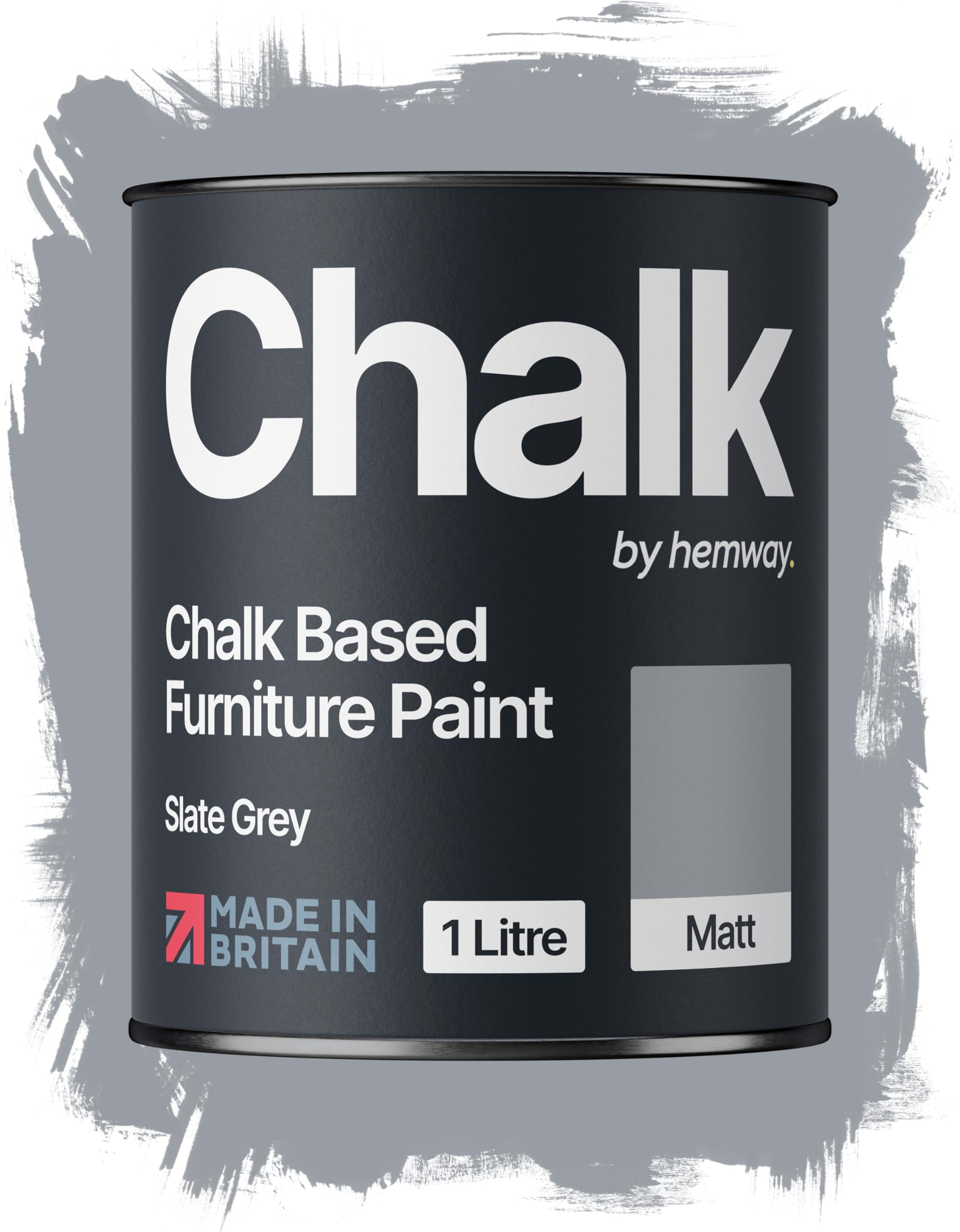 Hemway Chalk Based Furniture Paint, Slate Grey 1L, Matt Finish Shabby Chic, Chalk Paint Furniture & Walls, Quick Dry & 1 Coat