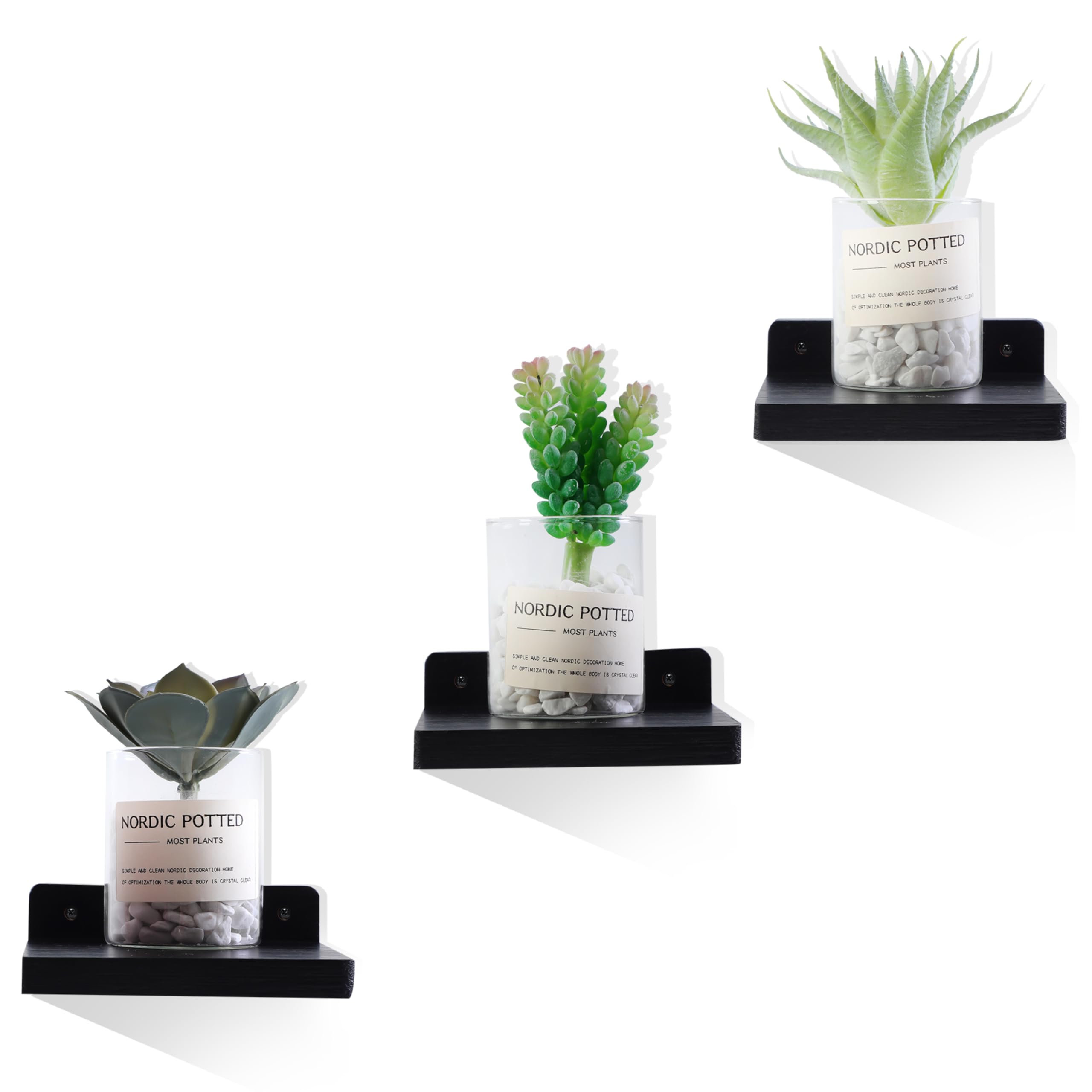 NIUBEST Small Floating Shelf, Set of 3 Black Shelf for Wall Decor Storage Wall Mounted Small Shelf for Bedroom Living Room Bathroom Kitchen -5x5 Inch