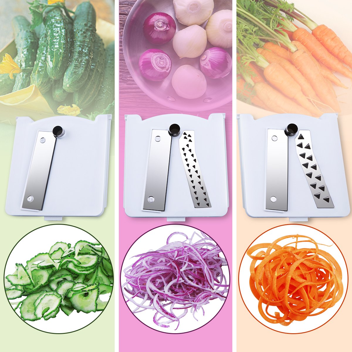 kemmo 3-Blade Spiralizer Vegetable Slicer Veggie Pasta Spaghetti Maker for Spiral Vegetable Slicer, Healthy Low Carb/Paleo/Gluten-Free Meals Powerful Suction Base Vegetable Slicer