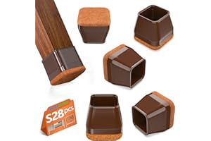 BAIPOK 28Pcs Square Chair Leg Floor Protectors with Wrapped Felt Bottom, Silicone Chair Leg Protectors for Hardwood Floors, Chair Legs Cover Prevents Scratches & Reduce Noise (Brown S Fit 0.87"-1.10")