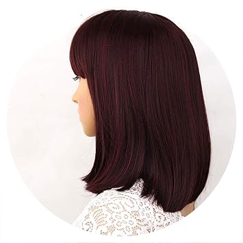 Amazon Com Straight Black Synthetic Wigs With Bangs For Women
