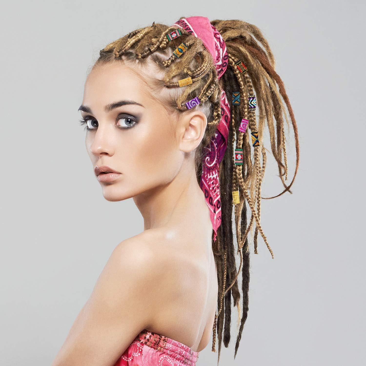 24 Pieces Dreadlock Beads Hair Tube Beads DIY Hair Braiding Jewelry Accessories Braiding Hair Decorations for Men Women Favors Tibetan Style (Novelty Patterns) - Image 5