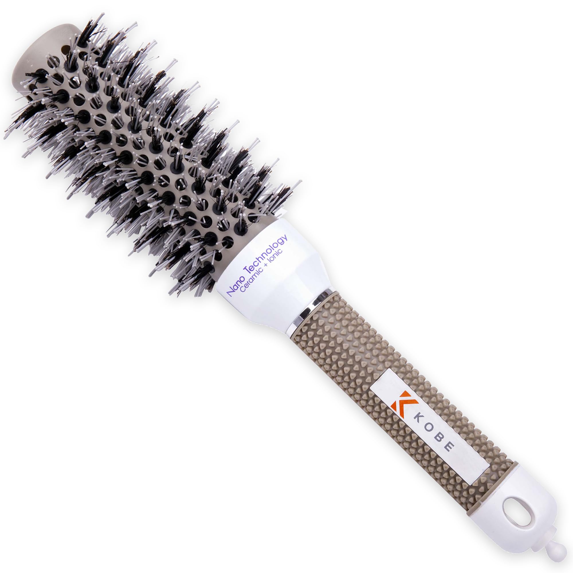 Kobe Professional Hairdresser's Ionic Dual-Bristle Radial Brush 32 mm - Styling Brush for Blow Drying, Curling - Heat-Retaining Ceramic Barrel - Boar & Nylon Bristles
